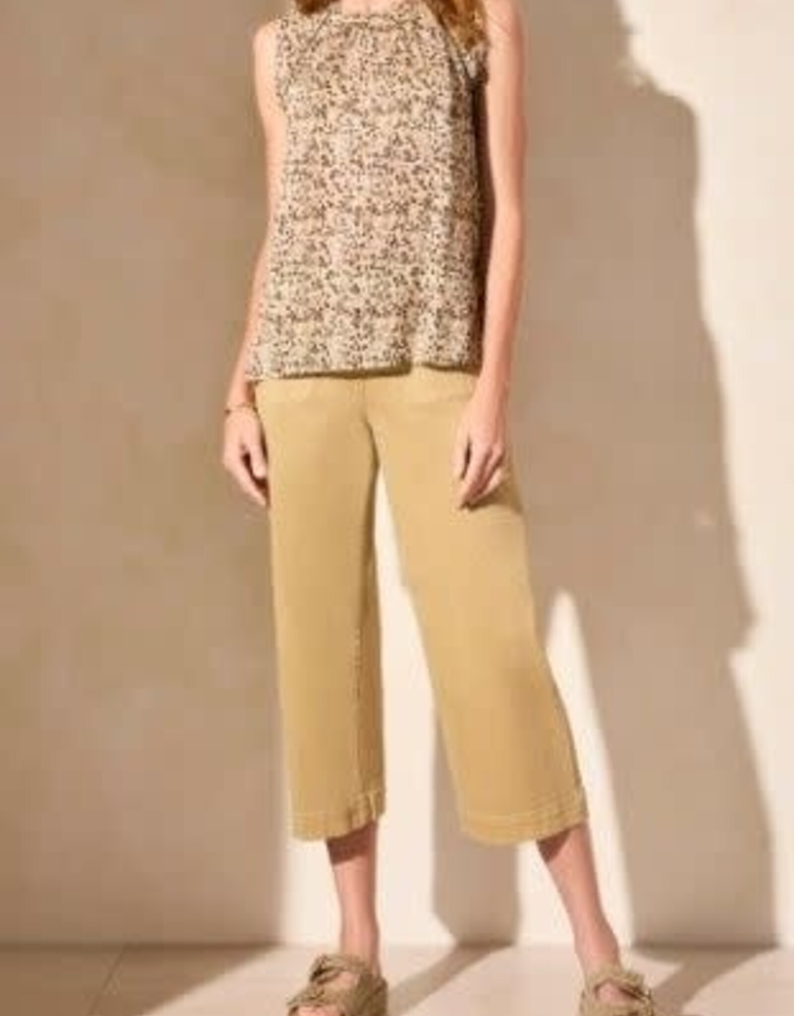 Tribal Tribal Tan Round Neck w/Rouching Sleeveless Top