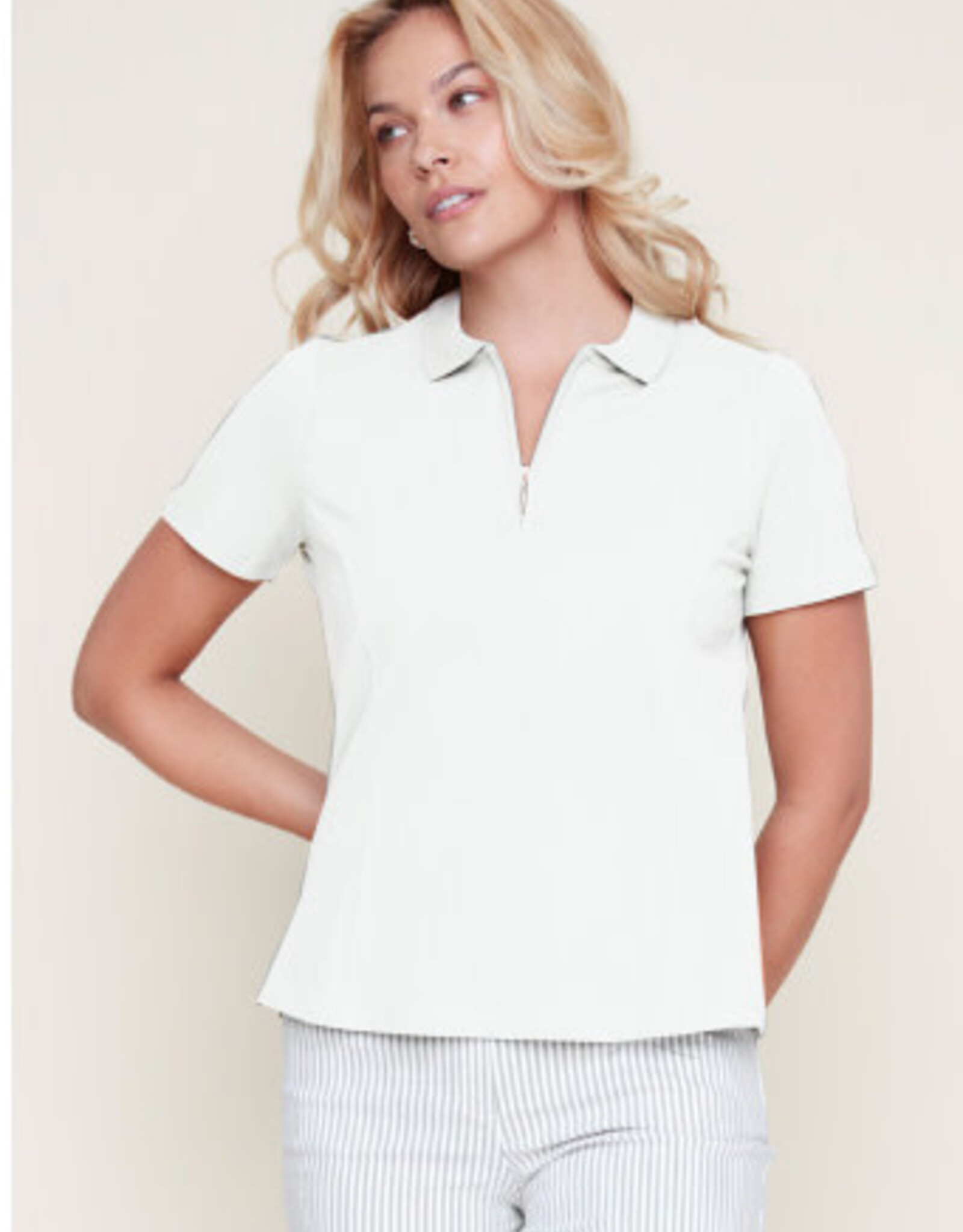 Renuar Renuar  White 1/4 Zip  Polo Short Sleeve Top AA