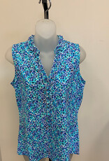 Beachtime BEACHTIME Blue Floral Print Sleeveless Tank