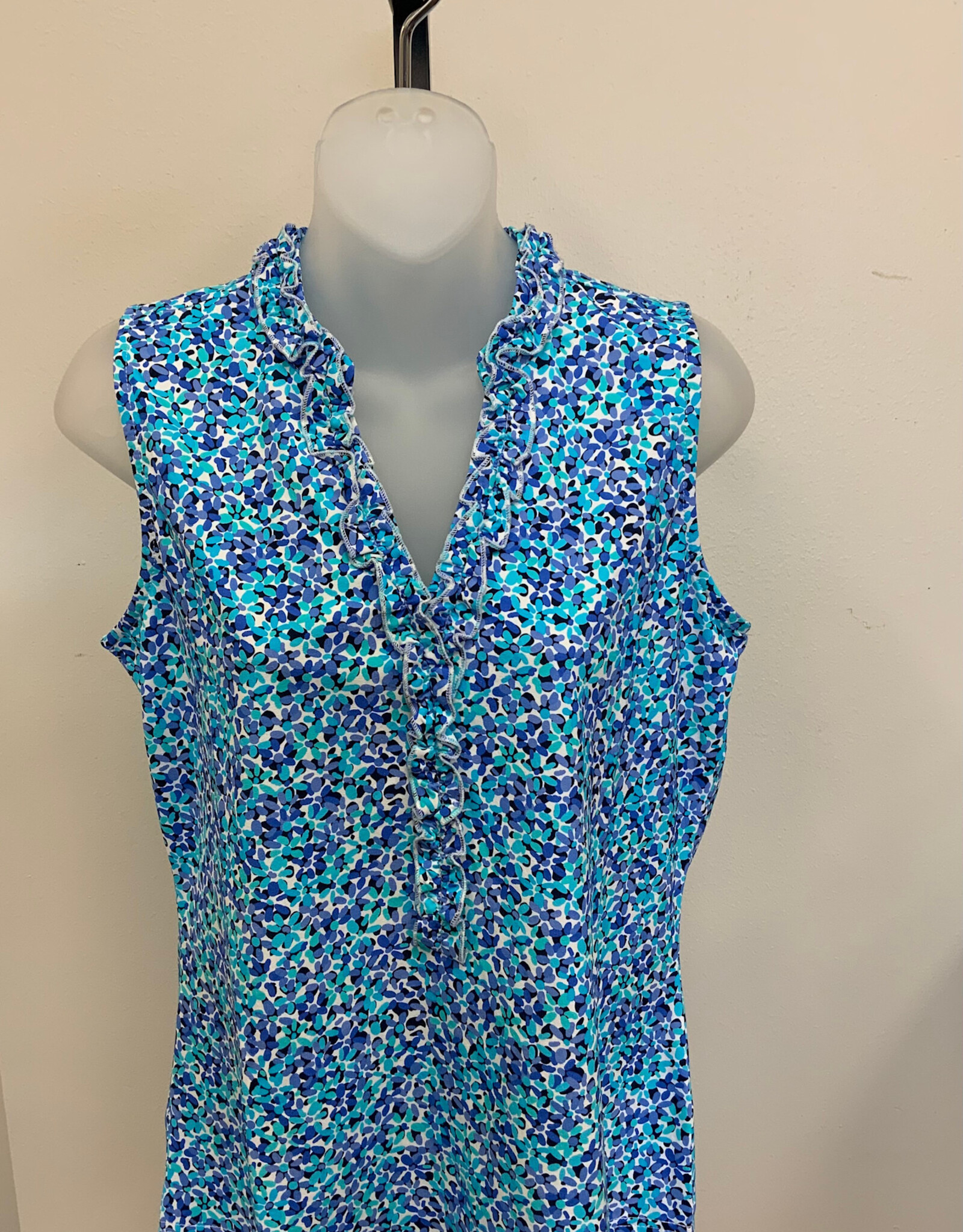 Beachtime BEACHTIME Blue Floral Print Sleeveless Tank