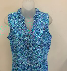 Beachtime BEACHTIME Blue Floral Print Sleeveless Tank