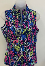 Beachtime BEACHTIME UPF 50+ Blue Multi Print 1/4 Zip Sleeveless Top  LS