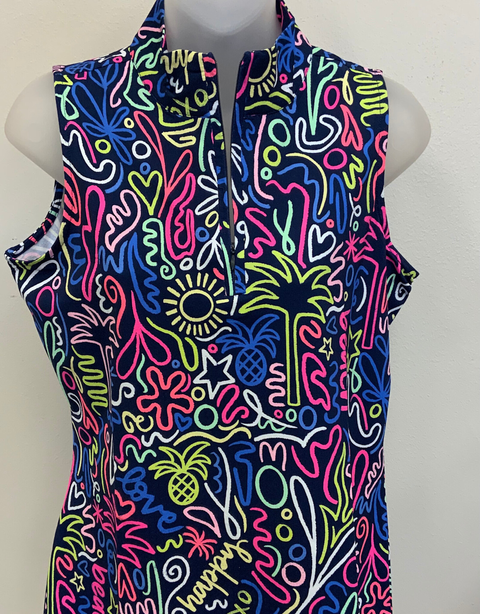 Beachtime BEACHTIME UPF 50+ Blue Multi Print 1/4 Zip Sleeveless Top  LS
