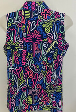 Beachtime BEACHTIME UPF 50+ Blue Multi Print 1/4 Zip Sleeveless Top  LS