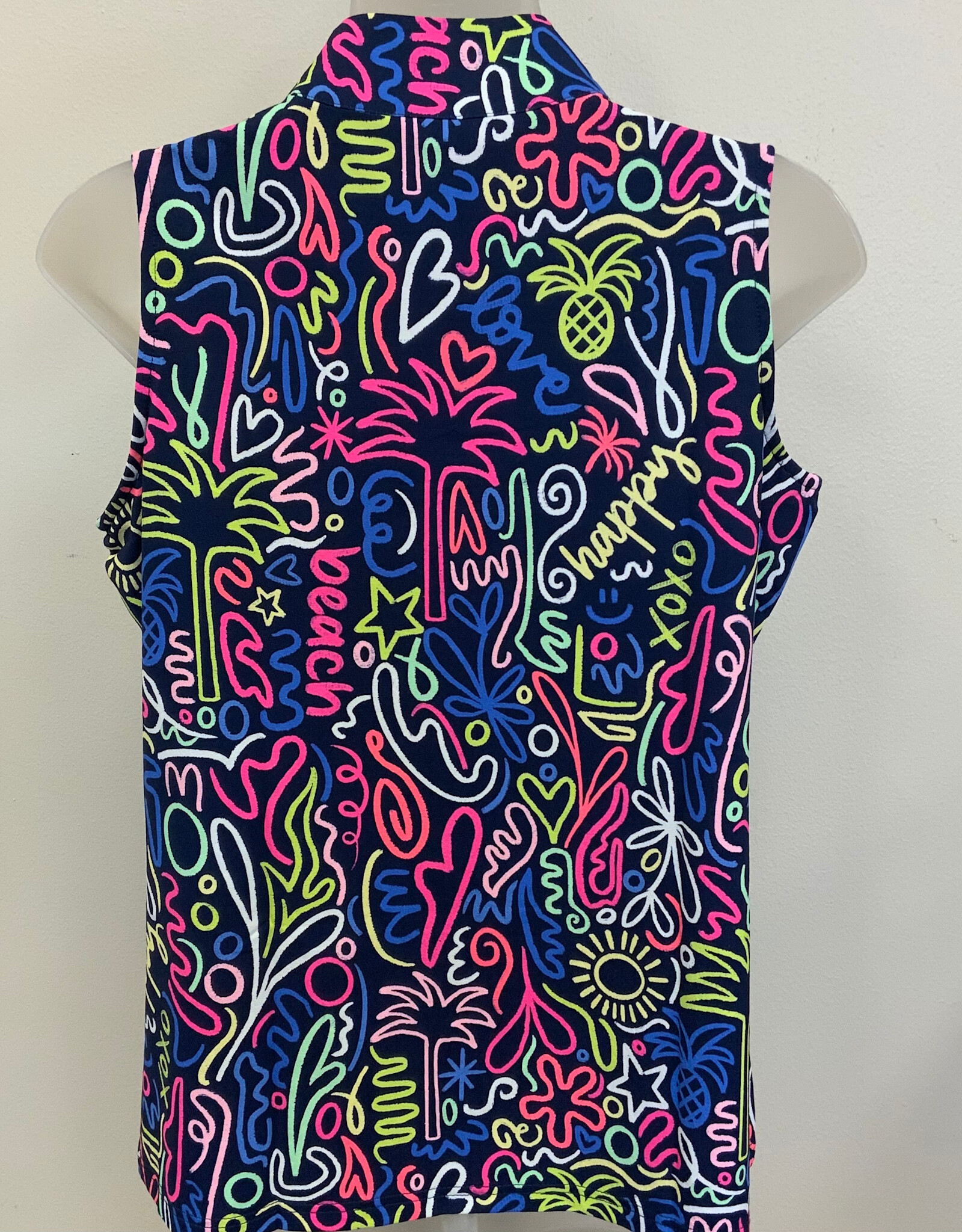 Beachtime BEACHTIME UPF 50+ Blue Multi Print 1/4 Zip Sleeveless Top  LS