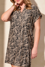 Tribal Tribal Black /Tan  V-Neck Short Sleeve Knit Dress AK