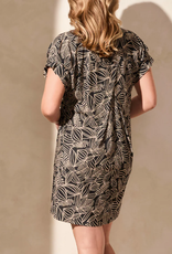 Tribal Tribal Black /Tan  V-Neck Short Sleeve Knit Dress AK