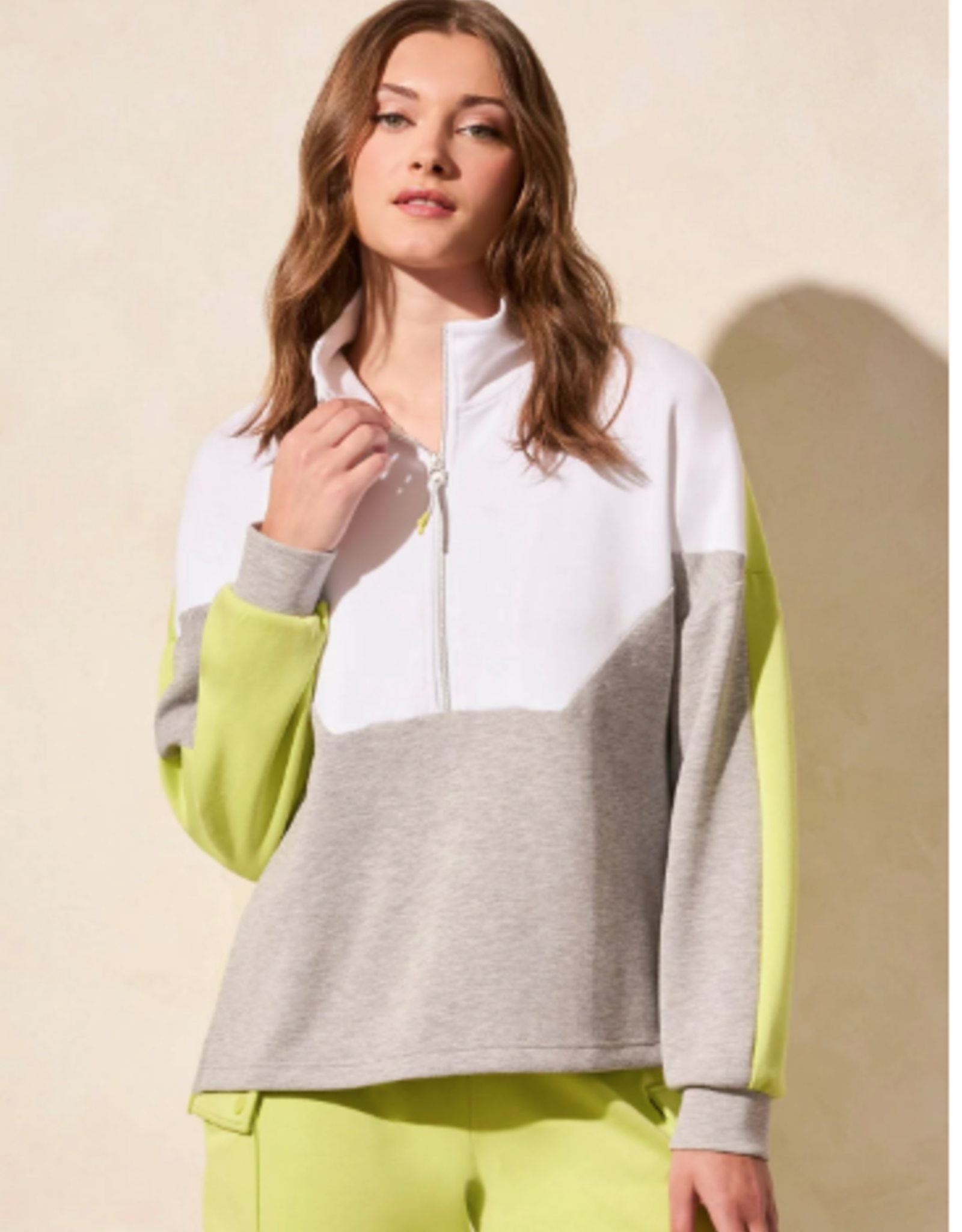 Tribal Tribal  Apple Color Block Mock Neck 1/4 Zip  L/S  Top CE