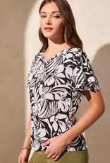 Tribal Tribal Blk/Wht Floral Print Round Neck Short Sleeve Top LK