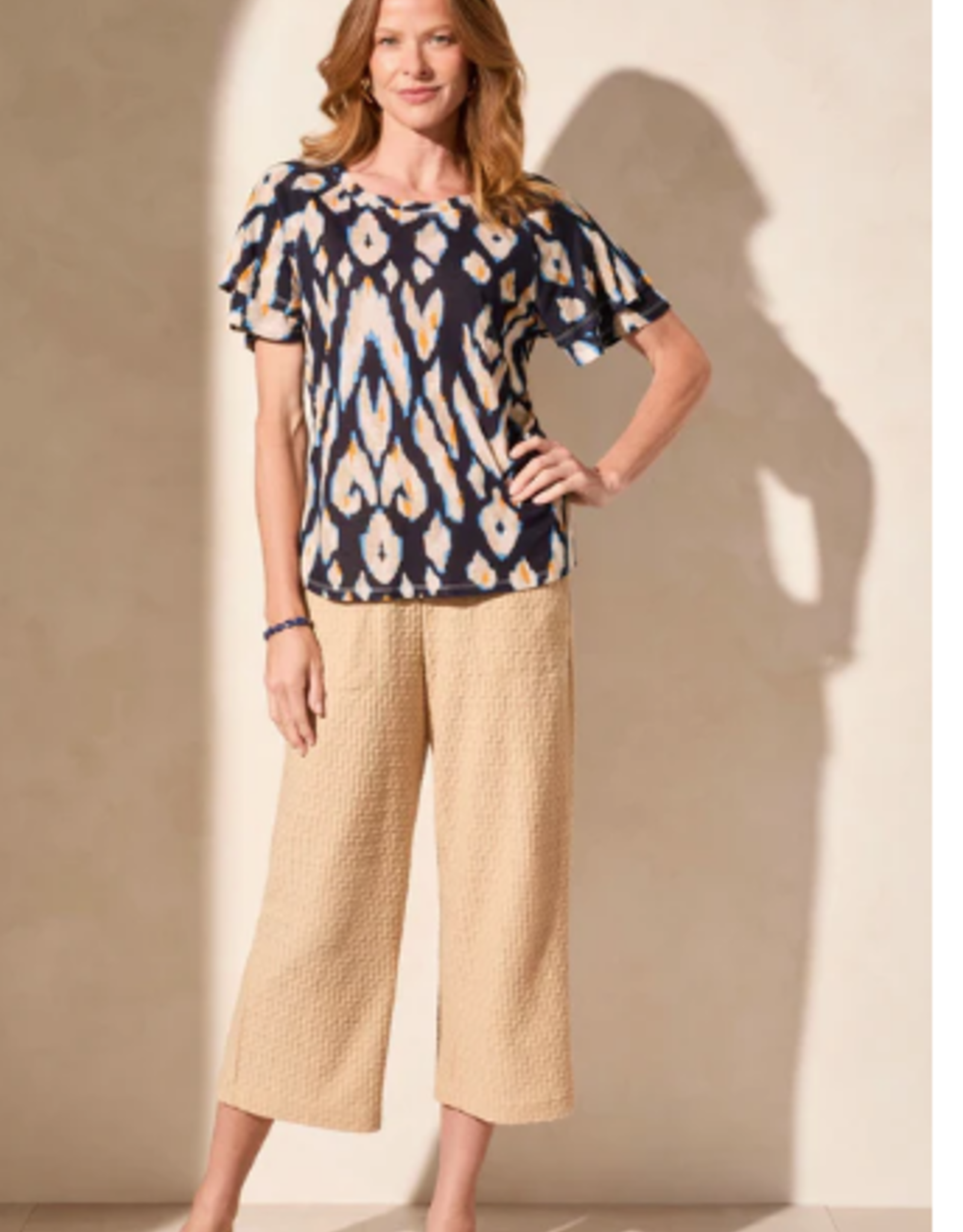 Tribal Tribal Navy Multi Print Round Neck Short Sleeve Top LK