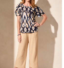 Tribal Tribal Navy Multi Print Round Neck Short Sleeve Top LK
