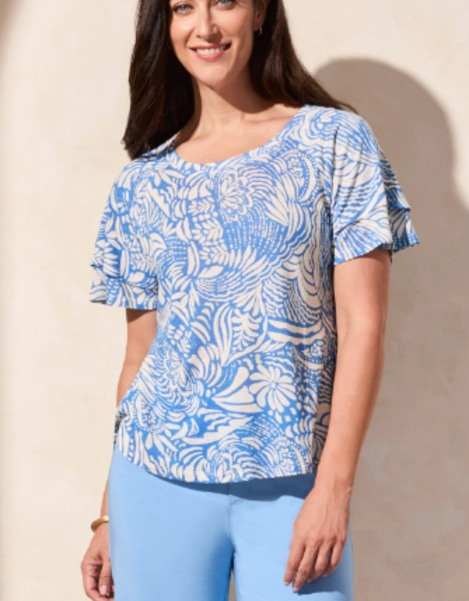 Tribal Tribal Riviera Multi Print Round Neck Short Sleeve Top LK