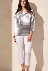 Tribal Tribal JetBlk/Wht Horizontal Stripe Square Neck 3/4 Sleeve Top AE