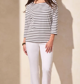 Tribal Tribal JetBlk/Wht Horizontal Stripe Square Neck 3/4 Sleeve Top AE