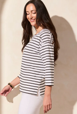 Tribal Tribal JetBlk/Wht Horizontal Stripe Square Neck 3/4 Sleeve Top AE