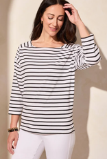 Tribal Tribal JetBlk/Wht Horizontal Stripe Square Neck 3/4 Sleeve Top AE