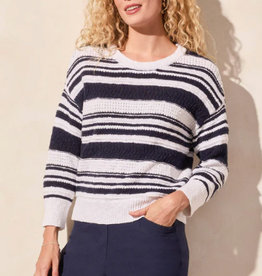 Tribal Tribal  Navy/White Stripe Round Neck 3/4 Sleeve Sweater CE