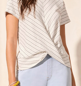 Tribal Tribal Coco Milk  Round Neck S/S W/ Twist knot Detail Top LR