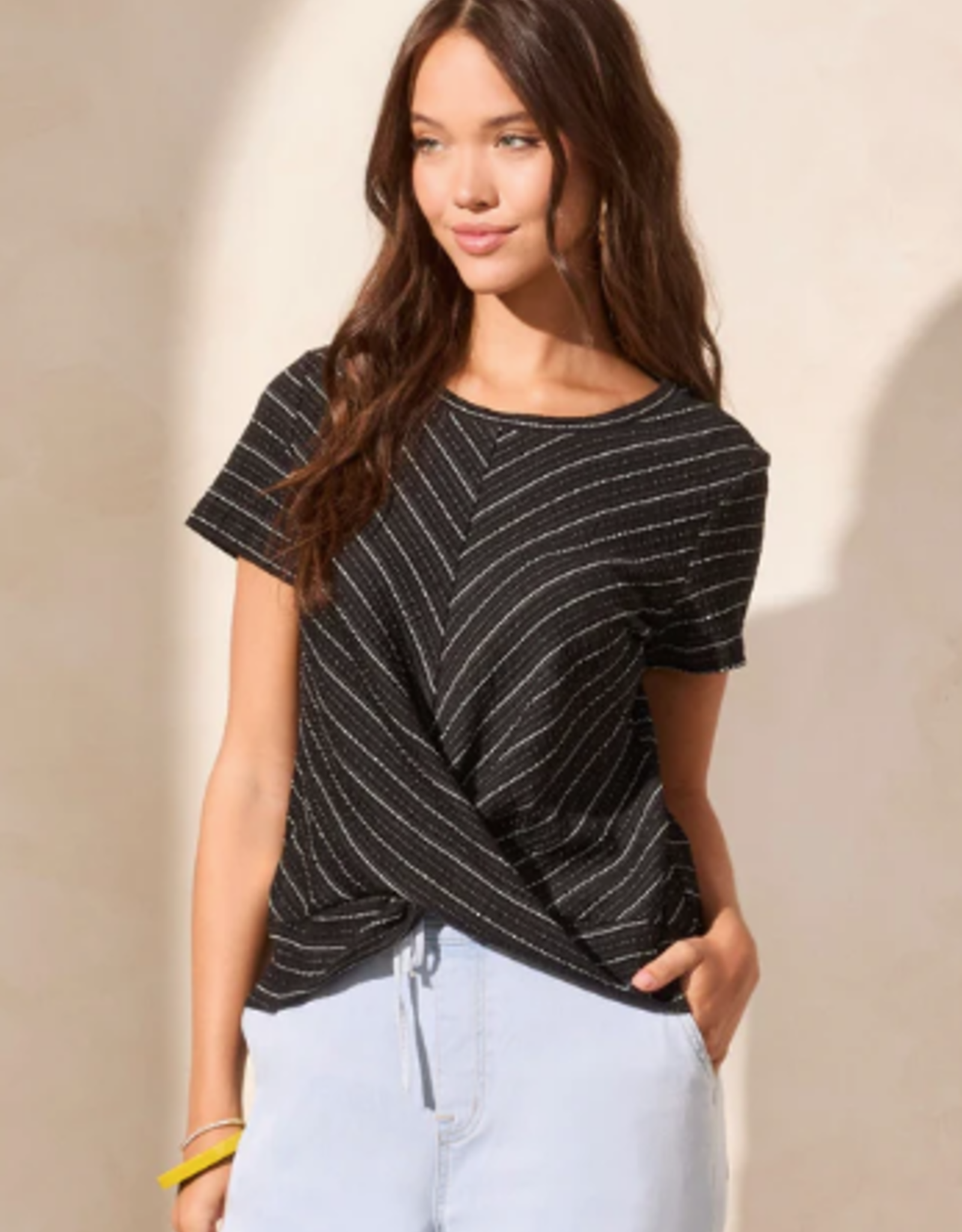 Tribal Tribal  Black Round neck S/S W/ Twist Knot Detail Top LR