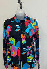 Tribal Tribal Black Bright Floral Print Mock Neck Zip Up L/S Jacket CK
