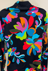 Tribal Tribal Black Bright Floral Print Mock Neck Zip Up L/S Jacket CK