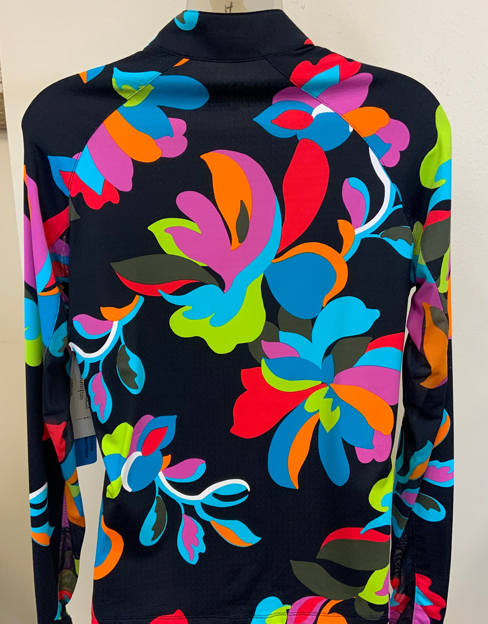 Tribal Tribal Black Bright Floral Print Mock Neck Zip Up L/S Jacket CK