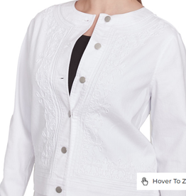 Ruby Rd Ruby Rd White Petite Button-Up Embroidery Detail L/S Jacket