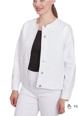 Ruby Rd Ruby Rd White Petite Button-Up Embroidery Detail L/S Jacket