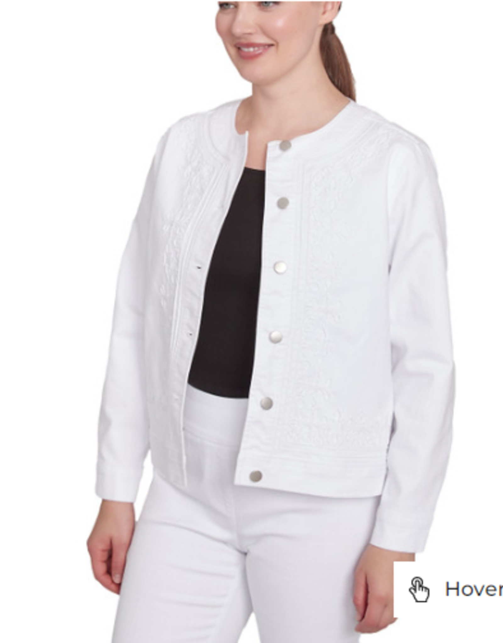 Ruby Rd Ruby Rd White Petite Button-Up Embroidery Detail L/S Jacket