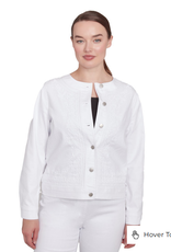 Ruby Rd Ruby Rd White Petite Button-Up Embroidery Detail L/S Jacket