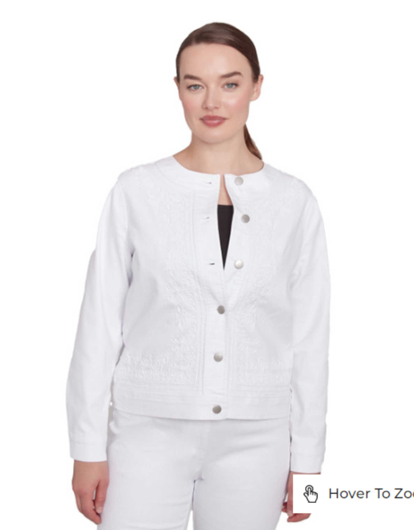 Ruby Rd Ruby Rd White Petite Button-Up Embroidery Detail L/S Jacket