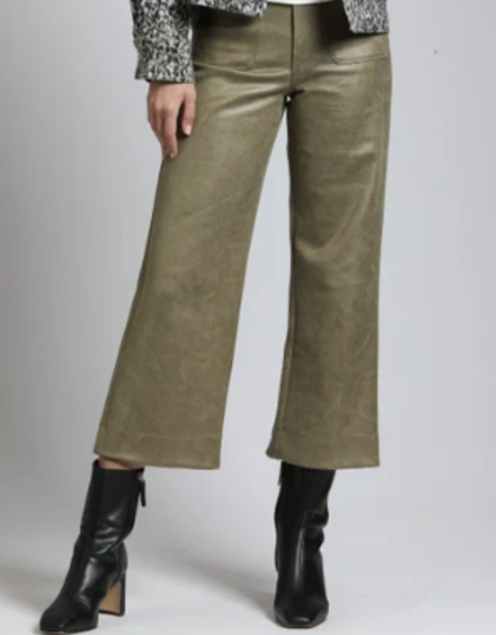 APNY APNY Olive Faux Suede  Ankle Wide Leg Pant CL