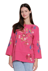 Tru Luxe Tru Luxe Raspberry Long Sleeve Embroidered Detail Top