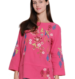 Tru Luxe Tru Luxe Raspberry Long Sleeve Embroidered Detail Top