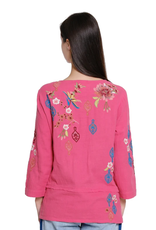 Tru Luxe Tru Luxe Raspberry Long Sleeve Embroidered Detail Top