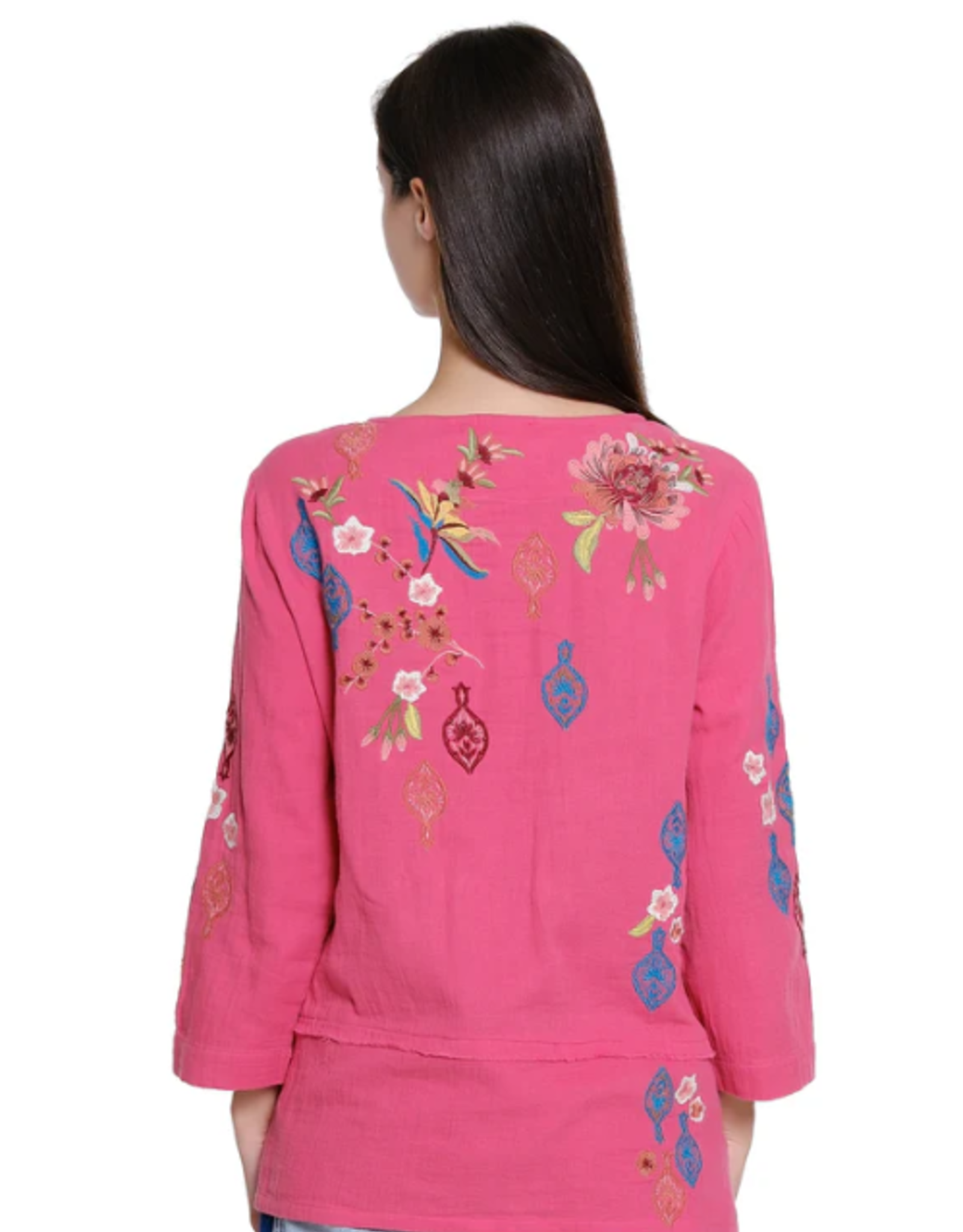 Tru Luxe Tru Luxe Raspberry Long Sleeve Embroidered Detail Top
