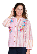 Tru Luxe Tru Luxe V-Neck Button Up  Long Sleeve  Embroider Detail