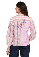 Tru Luxe Tru Luxe V-Neck Button Up  Long Sleeve  Embroider Detail