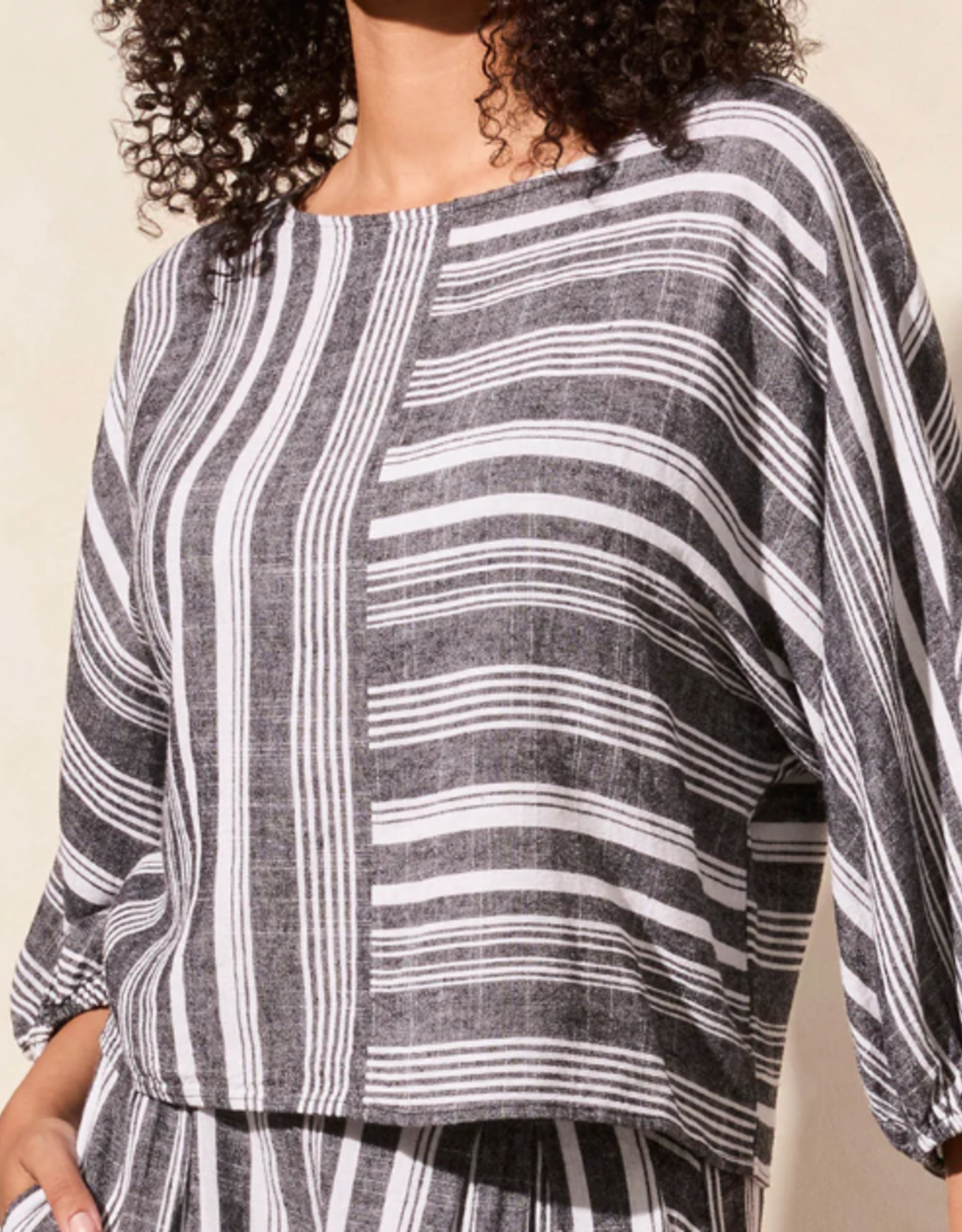Tribal Tribal  Black/White Boat Neck Dolman Sleeve Top CE