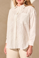 Tribal Tribal White Button-Up Long Sleeve Embroidery Detail Top