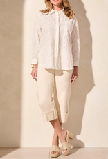 Tribal Tribal White Button-Up Long Sleeve Embroidery Detail Top