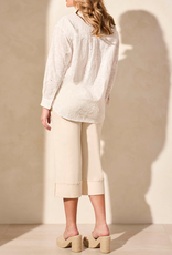 Tribal Tribal White Button-Up Long Sleeve Embroidery Detail Top