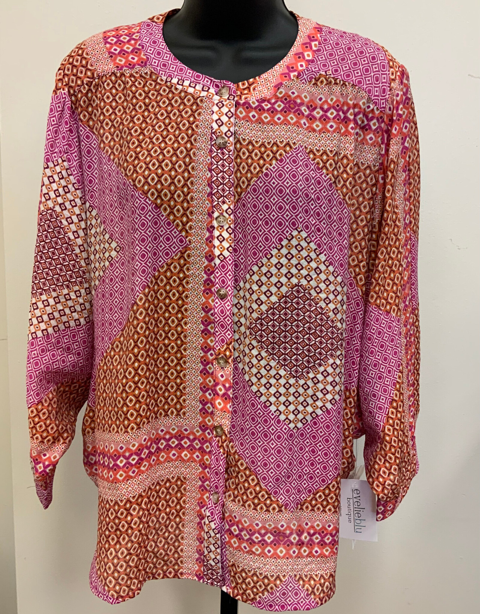 Tribal Tribal Passion Fruit Round Neck Dolman Sleeve Top CE