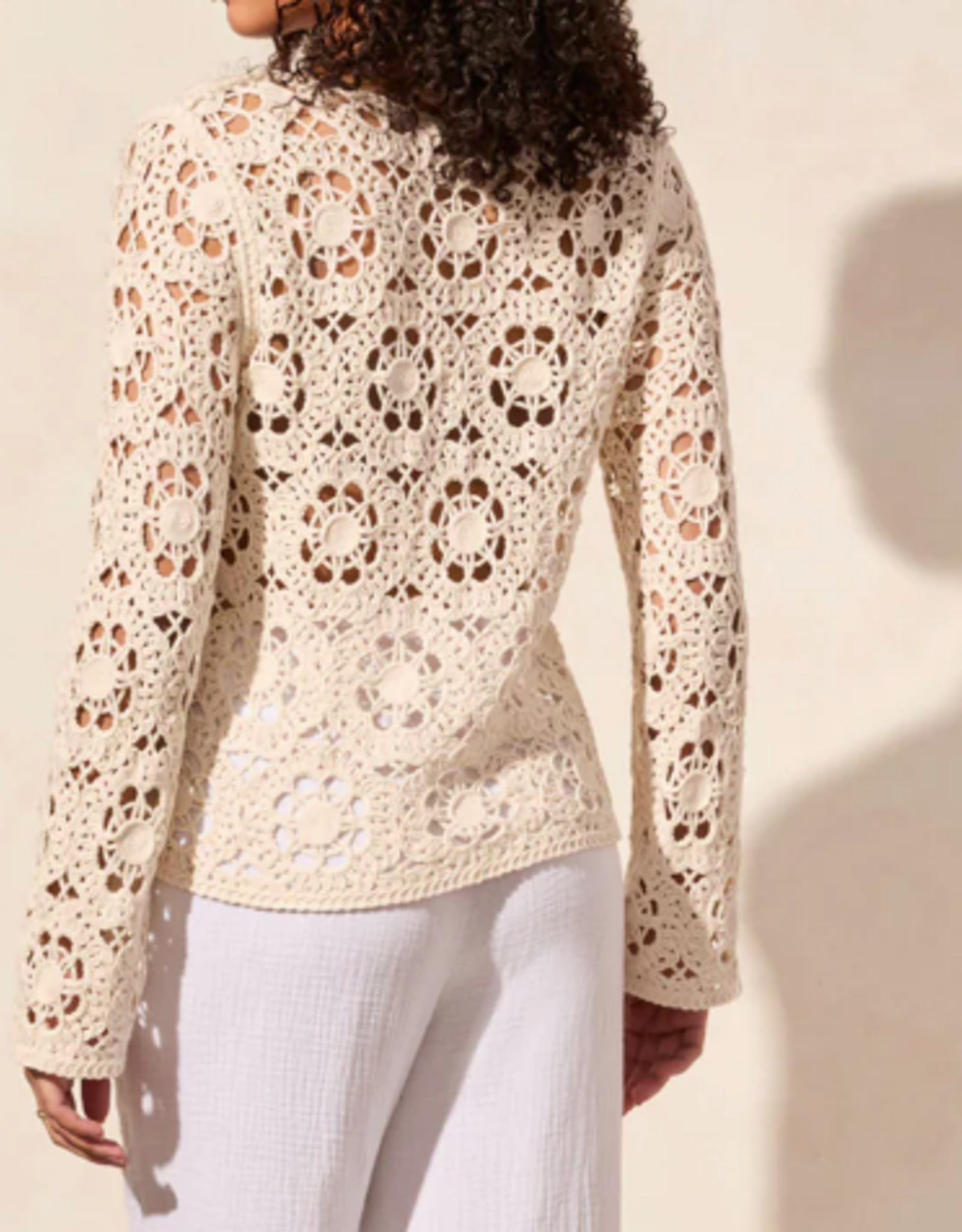 Tribal Tribal Cocomilk V-Neck Bell Sleeve Crochet Top CE