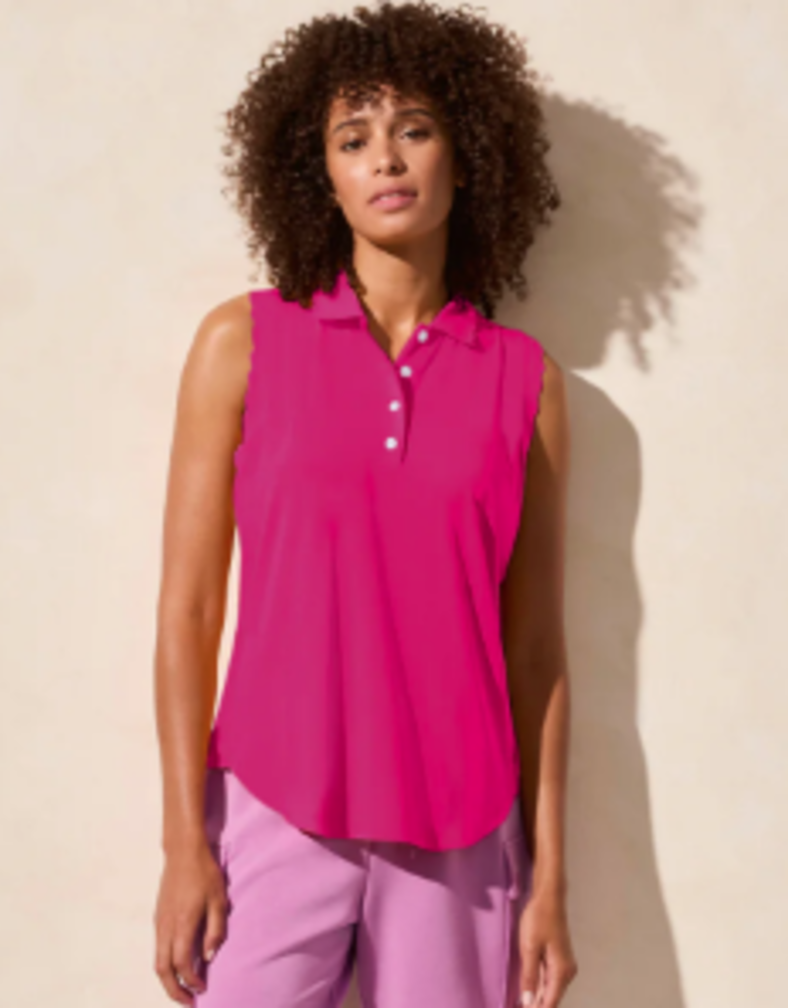 Tribal Tribal  Beetroot Sleeveless Polo Scallop Edge Rib Detail AK