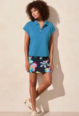 Tribal Tribal  Cerulean 1/4 Zip Polo S/S Dolman Sleeve Top AK