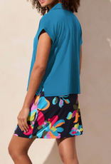 Tribal Tribal  Cerulean 1/4 Zip Polo S/S Dolman Sleeve Top AK