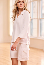 Tribal Tribal White Henley W/ Side Slits 3/4 Sleeve AR