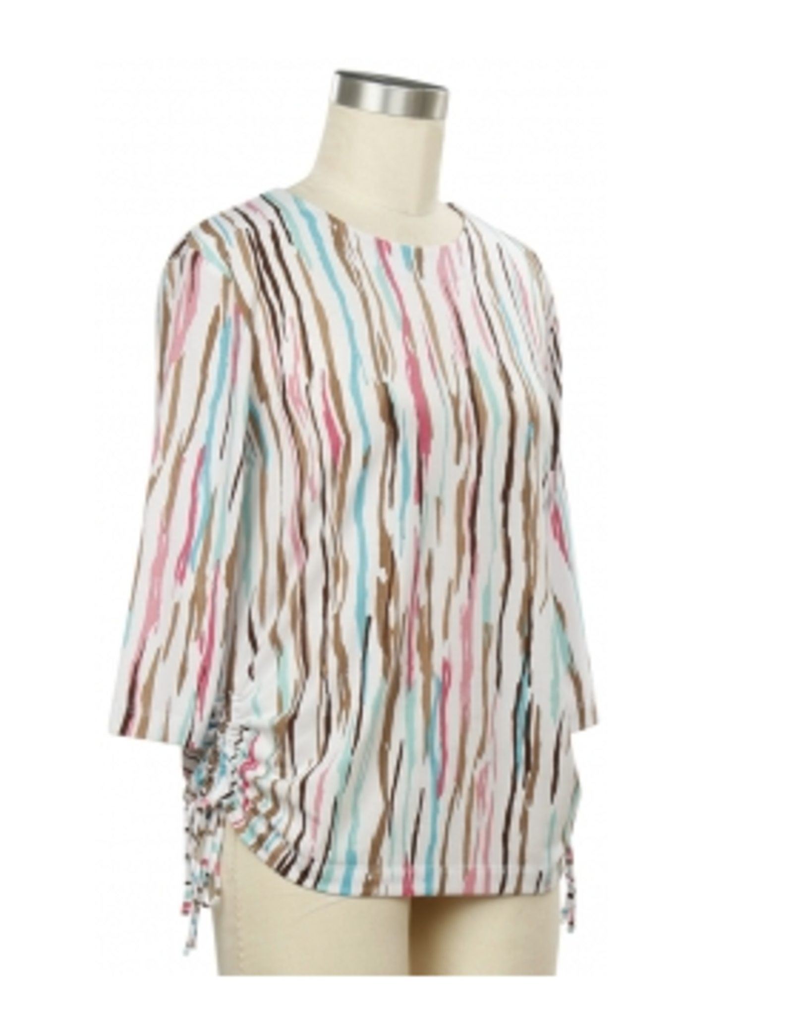 Southern Lady Southern Lady White Wavy Print Round Neck 3/4 Sleeve BH