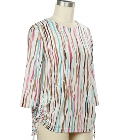 Southern Lady Southern Lady White Wavy Print Round Neck 3/4 Sleeve BH